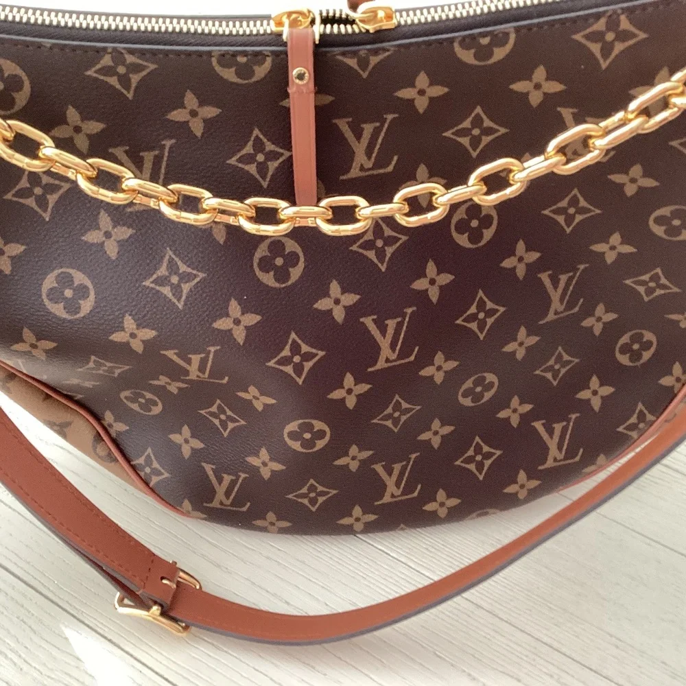 Louis Vuitton Monogram Canvas Hobo with Gold Chain and Brown Leather Trim